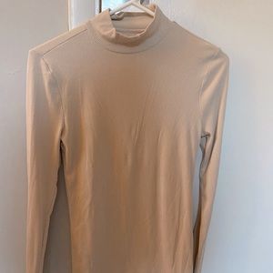 Tan Turtle Neck Ribbed Lightweight Long Sleeve